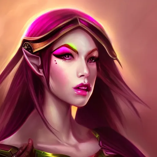 Prompt: portrait of a beautiful female high elf with magenta eyes and dark hair, digital art dnd beyond trending on art station 8 k