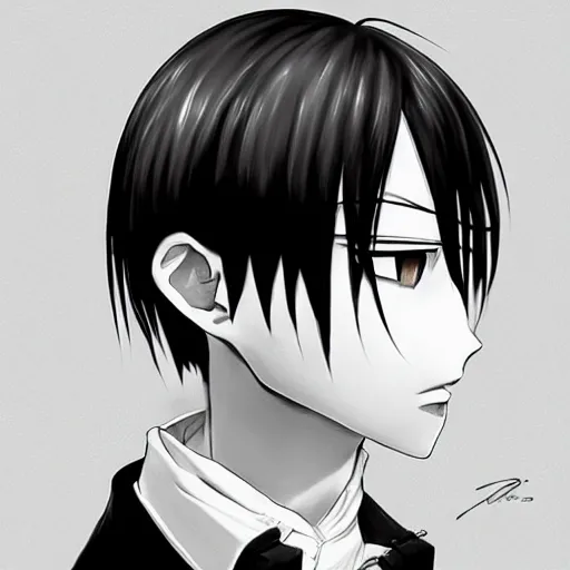 Image similar to Levi Ackerman, elegant, 2d, ultra highly detailed, digital painting, smooth, sharp focus, artstation, black and white art by Hajime Isayama