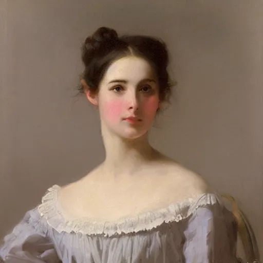 Image similar to portrait of a young woman sitting by Franz Xaver Winterhalter, high quality, highly detailed, single face, beautiful, symmetry, romanticism