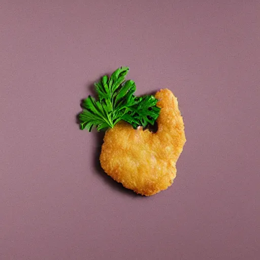 Prompt: photorealistic chicken nugget in the shape of a rat, professional food photography