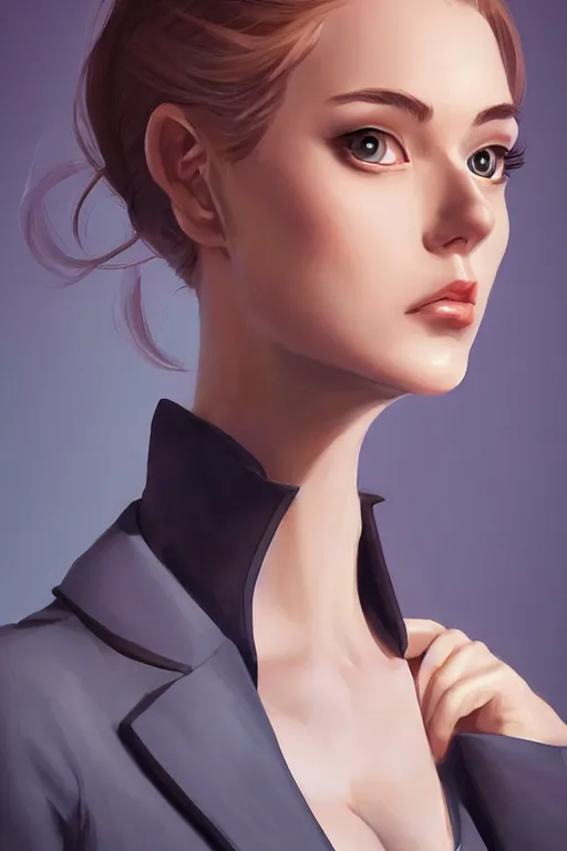 Image similar to a digital painting of a woman in a suit, a character portrait by artgerm, trending on artstation, fantasy art, ilya kuvshinov, artstation hd, artstation hq