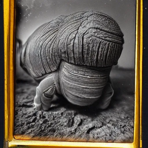 Prompt: tardigrade!!! daguerreotype portrait photograph. inspired by gerard grom and ansel adams. floral theme. beautiful. highly detailed. old timey.