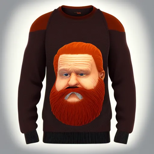 Image similar to a man with an orange hair and beard wearing a sweater, a character portrait by Bob Ross, featured on zbrush central, shock art, bob ross, bryce 3d, zbrush