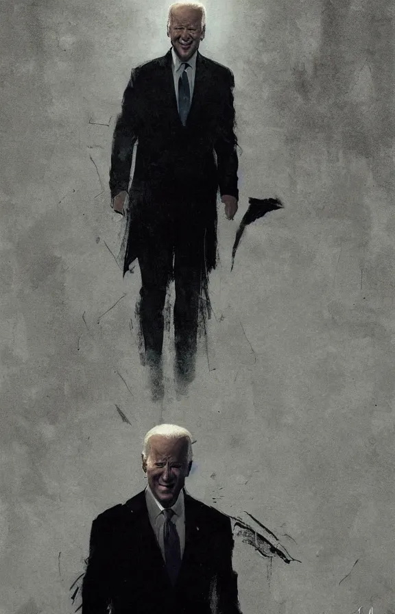 Prompt: Joe Biden casts a long shadow, by Greg Rutkowski and Dave McKean,