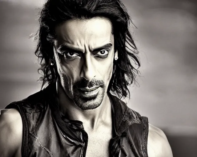 Image similar to a photo of arjun rampal as a super hero, hyper realistic face, beautiful eyes, cinematic, long shot, hyper detailed, 8 5 mm photograph, 8 k resolution, film still, sharp lens, wide lens