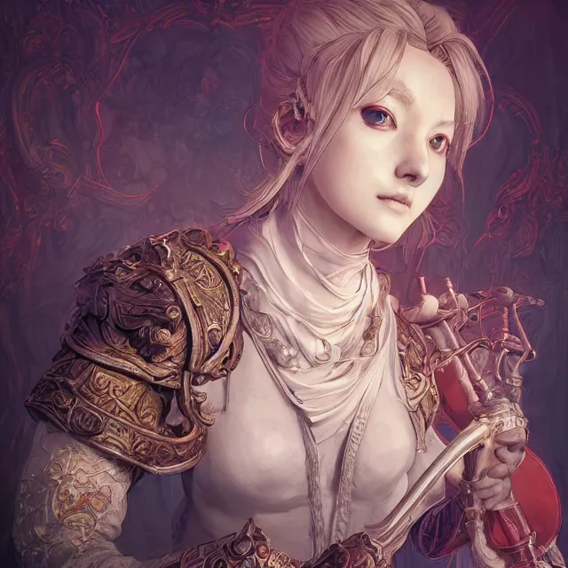 Image similar to the portrait of neutral good colorful female cleric bard as absurdly beautiful, gorgeous, elegant, skinny young gravure idol, an ultrafine hyperdetailed illustration by kim jung gi, irakli nadar, intricate linework, sharp focus, bright colors, octopath traveler, final fantasy, unreal engine 5 highly rendered, global illumination, radiant light, detailed and intricate environment