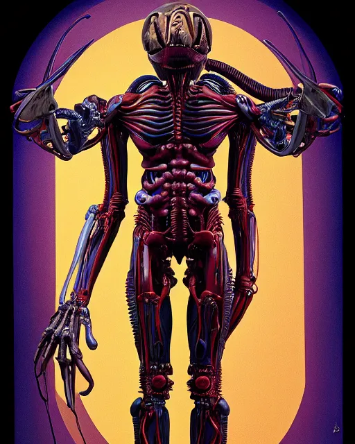 Image similar to full profile of evangelion xenomorph as vitruvian man by james jean and moebius, biomechanical, ultra wide angle, full body, no crop, golden ratio, ultra details, in the style of shusei nagaoka