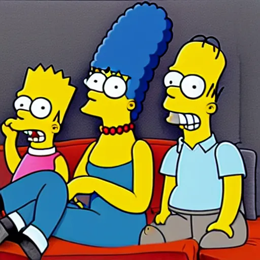 Prompt: The Simpsons break thru the Tv screen