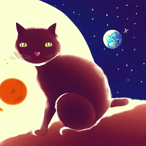 Image similar to a cat sitting on planet earth, space in background, astronaut, illustration, digital art, trending on artstation