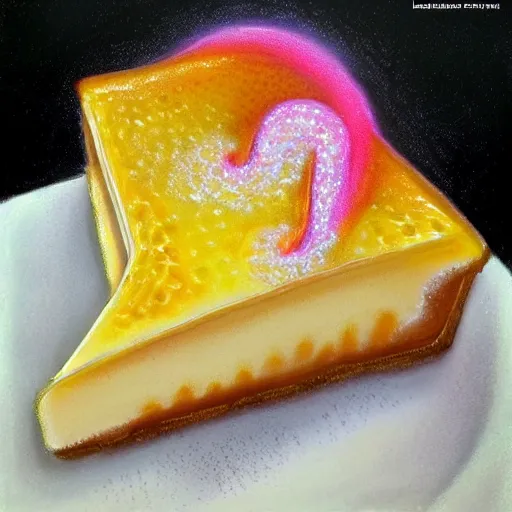 Prompt: banana creme brulee , a pastel by Lisa Frank, trending on cgsociety, rasquache, biomorphic, trypophobia, lovecraftian