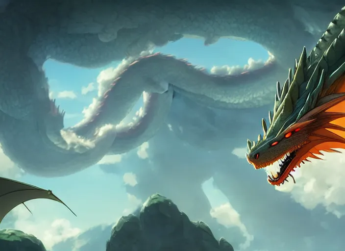 Image similar to a wholesome animation key shot of a dragon sleeping, close up, studio ghibli, pixar and disney animation, sharp, rendered in unreal engine 5, clear sky, anime key art by greg rutkowski, bloom, dramatic lighting