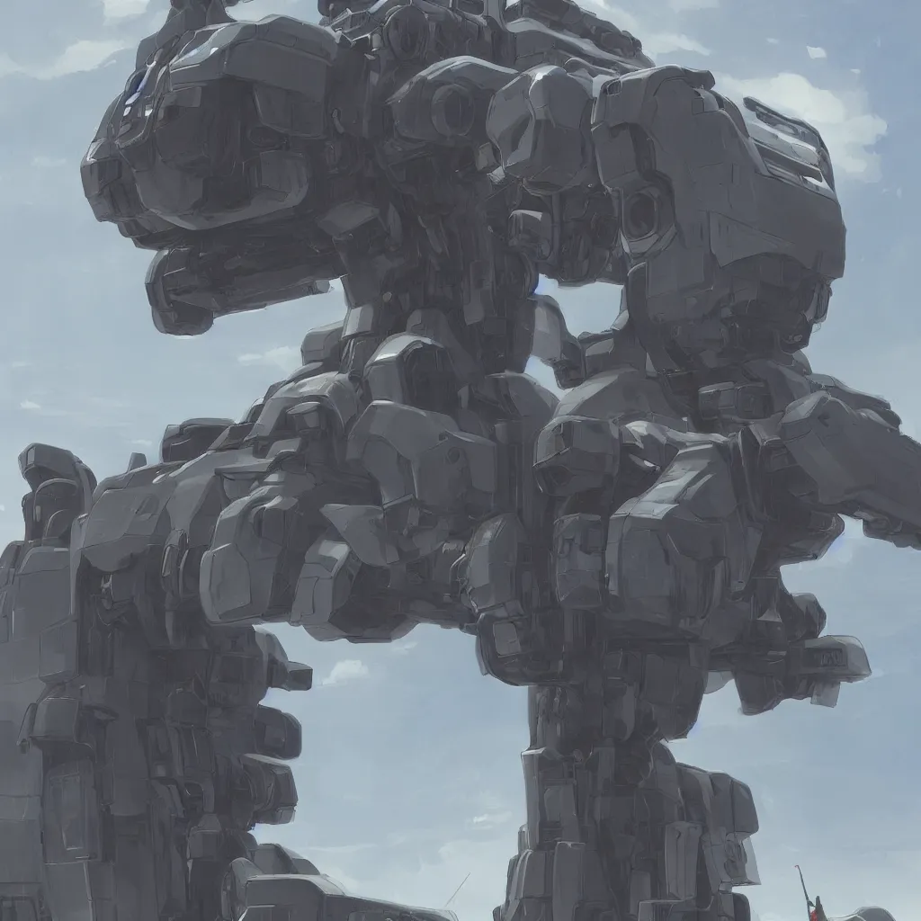 Image similar to portrait of a mech, high detail, by Makoto Shinkai and Raphael Lacoste, trending on artstation