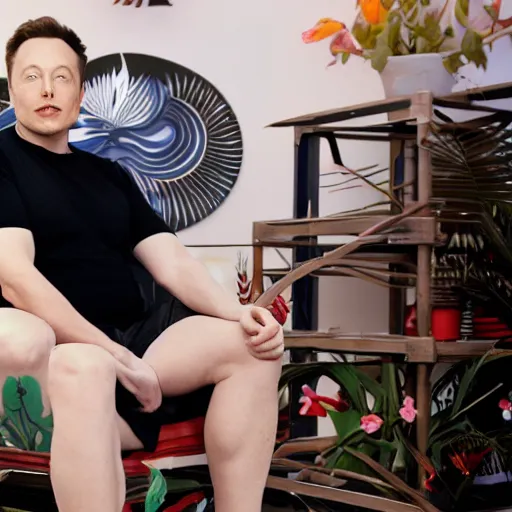 Prompt: Elon musk in diapers drooling in the style of Matisse
