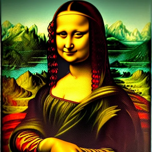 Image similar to a nepali woman's painting in the style of mona lisa by leonardo da vinci