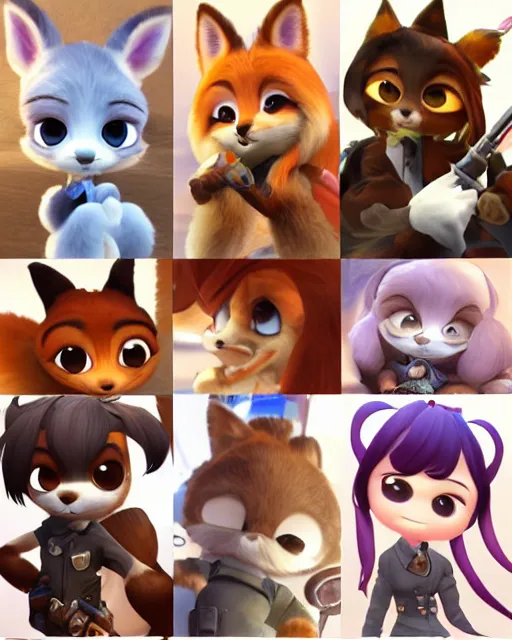 Image similar to female furry mini cute style, highly detailed, rendered, ray - tracing, cgi animated, 3 d demo reel avatar, style of maple story and zootopia, maple story gun girl, fox from league of legends chibi, soft shade, soft lighting