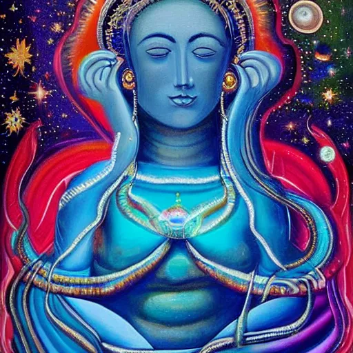 Image similar to a cosmic deity, portrait of a beautiful cosmic goddess