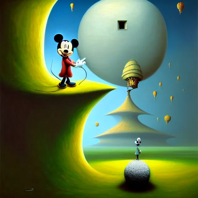 Image similar to gediminas pranckevicius an oil on canvas portrait painting of mickey mouse, surrealism, surrealist, cosmic horror, rob gonsalves, high detail, hole space time warp zica