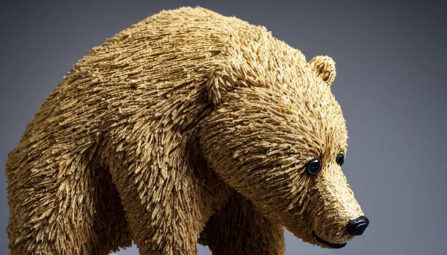 Prompt: a bear made sculpted from straw and jelly, 4k photography award winning,