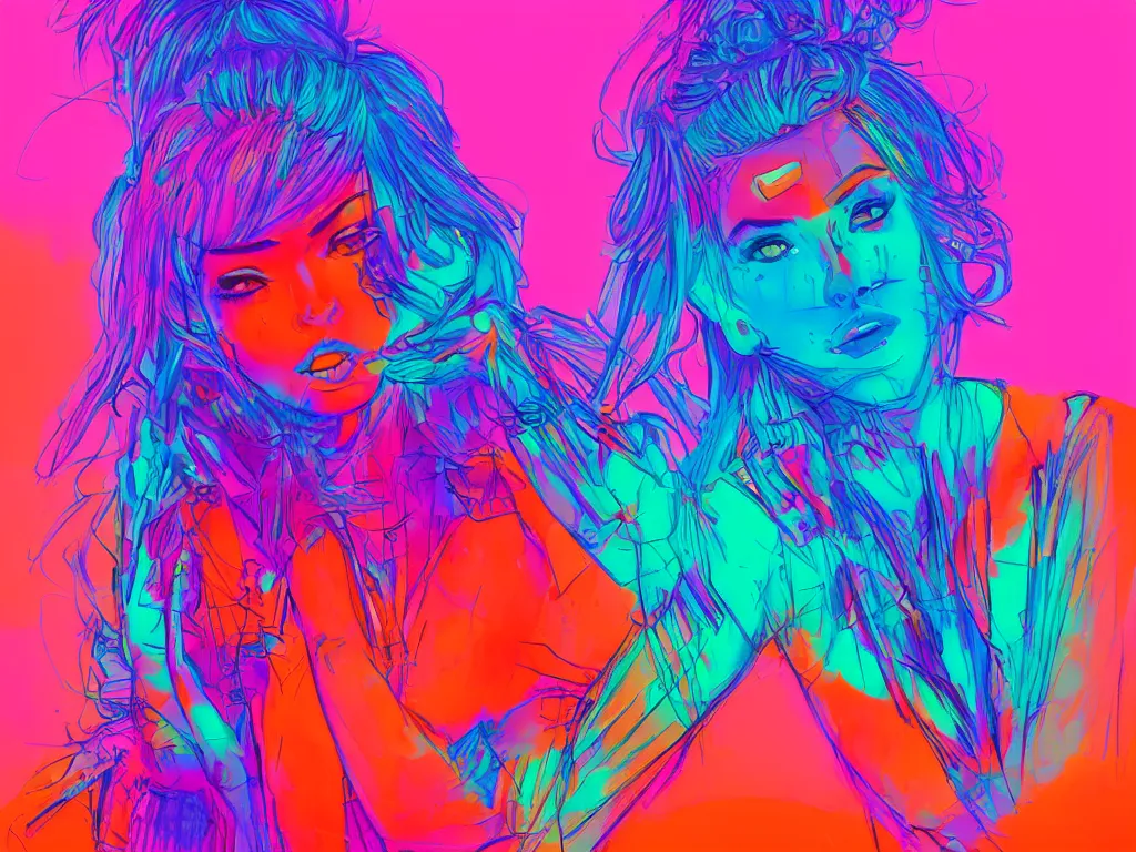 Image similar to coachella, bright colors, neon orange, beauty, summer vibes, trending on artstation