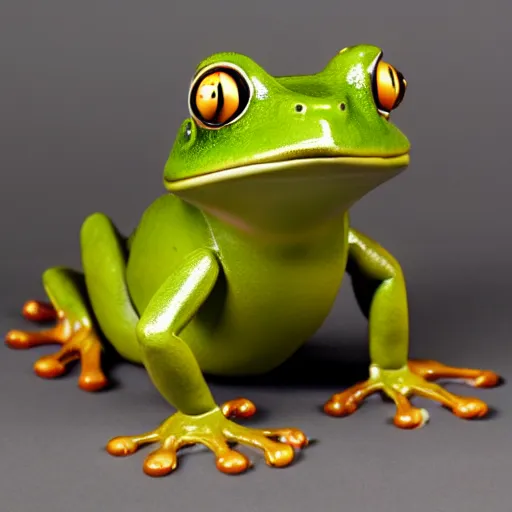Prompt: a studio lighting photography of a steampunk frog
