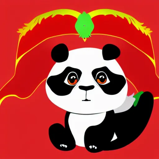 Image similar to vector art of panda with welsh dragon wings and tail, intercrossed, chimera, welsh flag, adobe illustrator