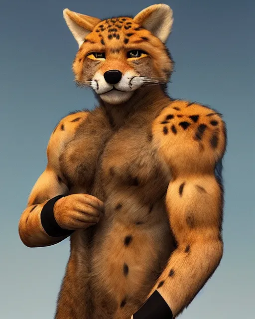 Prompt: 🐆 tail + body, photorealistic 🚶♂ full - body 🧍♂ furry 🦊 🎨 portrait, preparing for roughneck work, 🚀 ⛏ colony, 😼 fursona