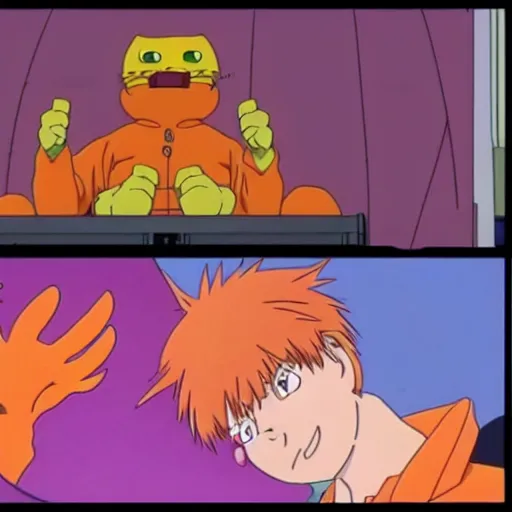 Prompt: garfield third impact in neon genesis evangelion, anime