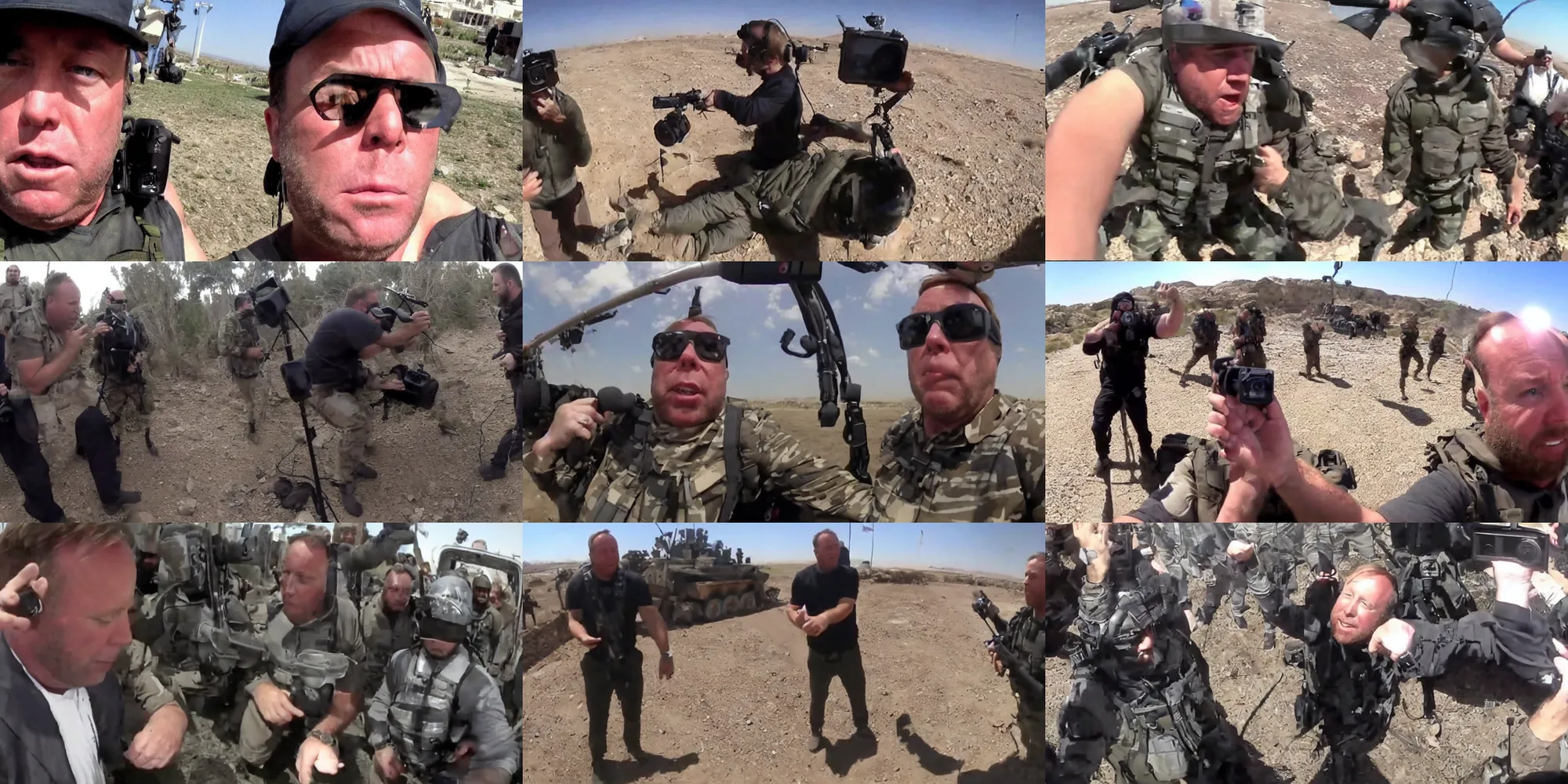 Prompt: alex jones captured by isis gopro footage