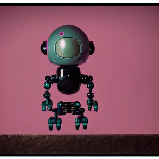 Image similar to a comunity manager robot. subject in shot pop surrealism muted colors. pink background. by jean - baptiste monge, wide shot, depth of field