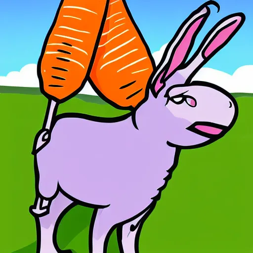 Prompt: an evil donkey is very excited when it sees a giant carrot, digital art