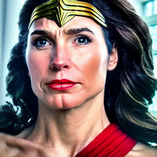 Prompt: stunning portrait photograph of Wonder Woman cosplaying as Joe Biden by the genius photographer of our era, 8K HDR hyperrealism