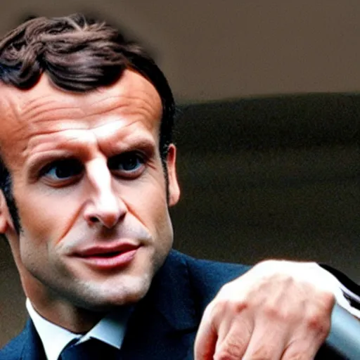 Image similar to Emmanuel Macron with monkey hair in American Psycho (1999)