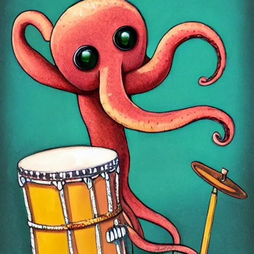 Prompt: a realistic octopus playing the drums