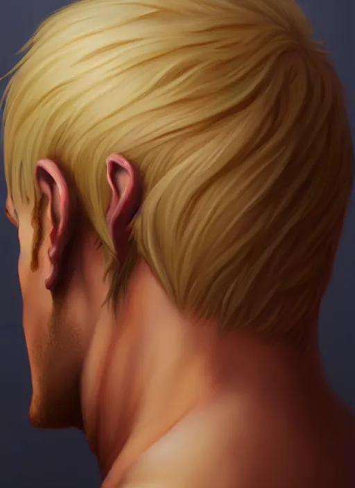 Image similar to a _ fantasy _ style _ portrait _ painting _ of male, medium dark blonde pulled back side part and blonde stubble, rpg dnd oil _ painting _ unreal _ 5 _ daz. _ rpg _ portrait _ extremely _ detailed _ artgerm _ greg _ rutkowski _ greg