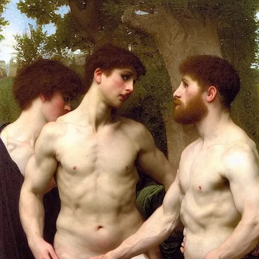 Image similar to pre - raphaelite athletic males wearing headset by bouguereau