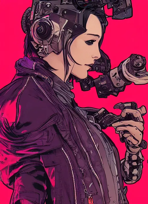Image similar to cyberpunk fashion designer. portrait by ashley wood and alphonse mucha and laurie greasley and josan gonzalez and james gurney. spliner cell, apex legends, rb 6 s, hl 2, d & d, cyberpunk 2 0 7 7. realistic face. vivid color. dystopian setting.