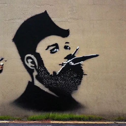 Prompt: banksy bearded graffiti, real life, sharp focus