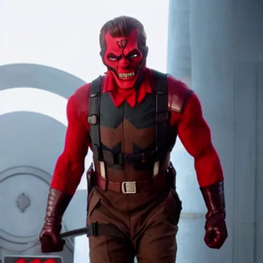 Image similar to movie still of tom selleck as red skull in the first avenger