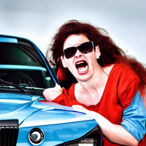 Image similar to Angry woman hold up in her hand BMW e30