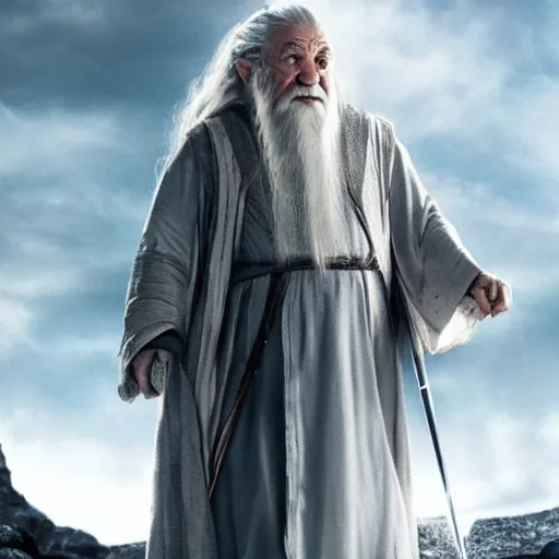 Image similar to danny devito starring as gandalf the white in the 2 0 2 4 lord of the rings movie, full body, hyper realistic, high quality, wide angle