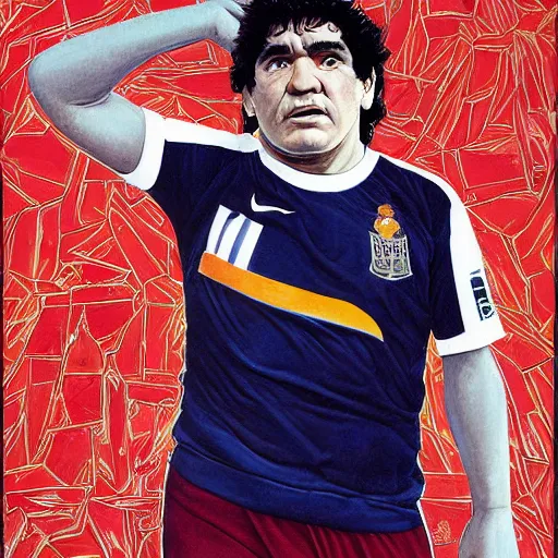 Image similar to painting of diego maradona very detailled, by botticelli and victo ngai