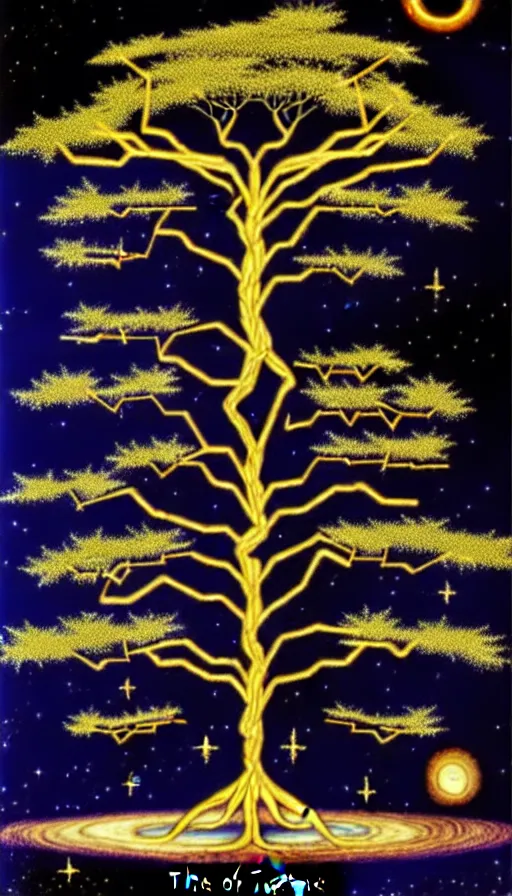 Prompt: the tree of the cosmic dynasty. a lineage from constellations in space