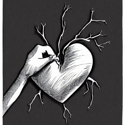 Prompt: drawing of hands ripping a heart into pieces, sadness, dark ambiance, concept by Godfrey Blow, featured on deviantart, sots art, lyco art, artwork, photoillustration, poster art