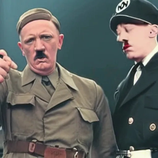 Image similar to A still of Hitler rap battling Eminem