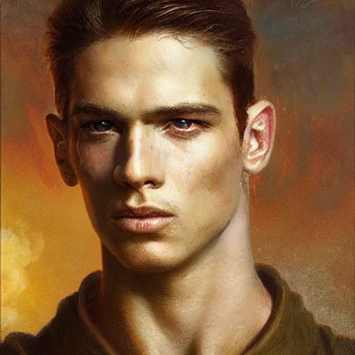 Prompt: handsome portrait of a young guy fitness posing, war hero, toned, radiant light, caustics, by gaston bussiere, bayard wu, greg rutkowski, giger, maxim verehin, alex grey,