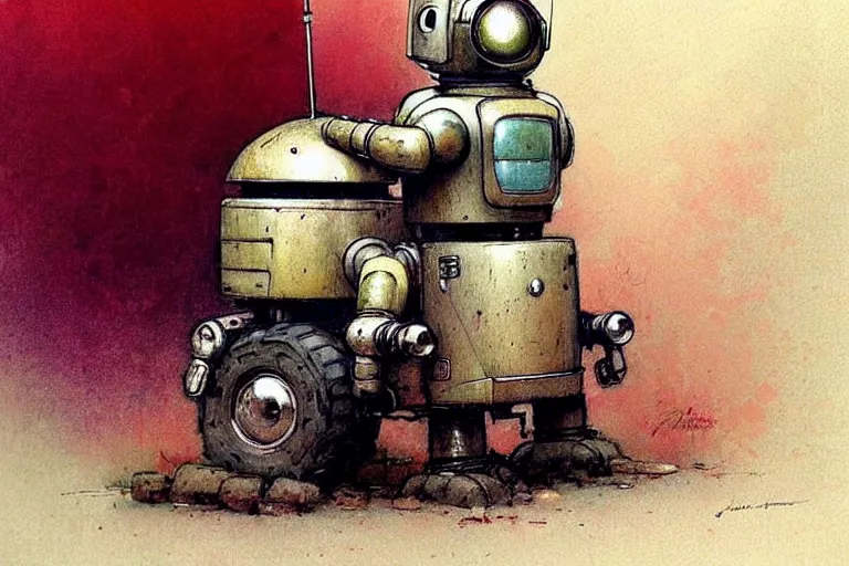 Image similar to adventurer ( ( ( ( ( 1 9 5 0 s retro future robot android fat knome tractor robot. muted colors. ) ) ) ) ) by jean baptiste monge!!!!!!!!!!!!!!!!!!!!!!!!! chrome red