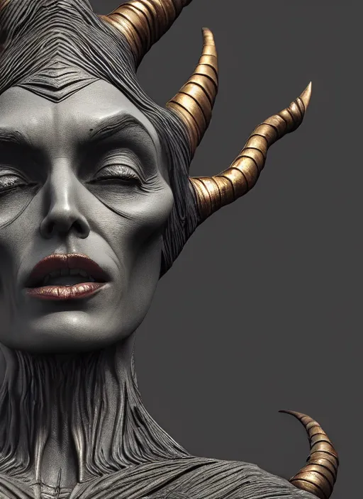 Prompt: stoic statue of maleficent, aesthetic, naturel, symmetrical face, hyper detailed, digital sculpture, trending in artstation, cinematic lighting, studio quality, smooth render, unreal engine 5 rendered, octane rendered