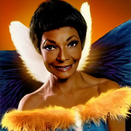 Image similar to nichelle nichols as an angel in cloud heaven photorealistic fantasy epic