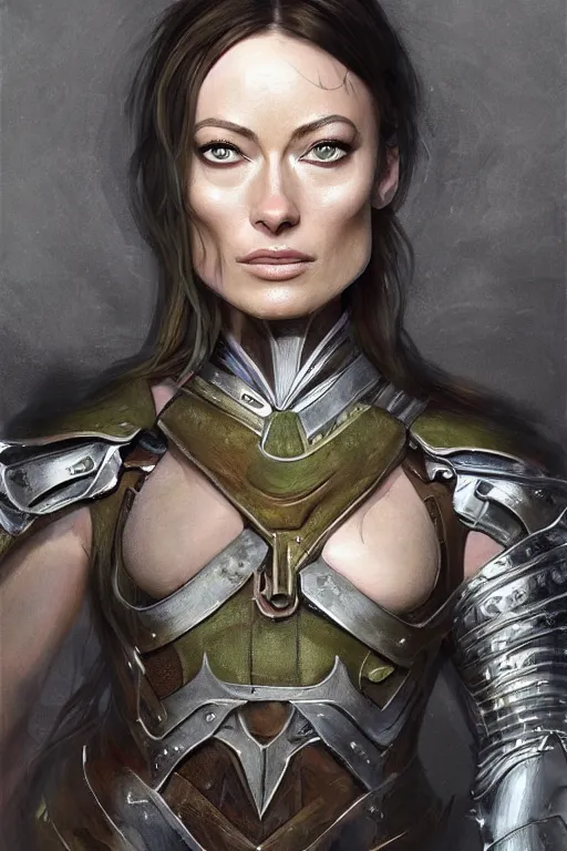 Image similar to a professionally painted portrait of Olivia Wilde, clothed in ancient battle armor, olive skin, long dark hair, beautiful bone structure, symmetrical facial features, stunningly beautiful, intricate, elegant, digital painting, trending on Artstation, concept art, smooth, sharp focus, illustration, from Metal Gear by Ruan Jia and Mandy Jurgens and Artgerm and William-Adolphe Bouguerea, award winning