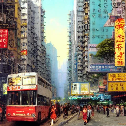 Prompt: Hong-Kong street city hyperrealism, no blur, 4k resolution, ultra detailed, style of John Berkey, Norman Rockwell, Hans Thoma, Ivan Shishkin, Tyler Edlin, Thomas Kinkade